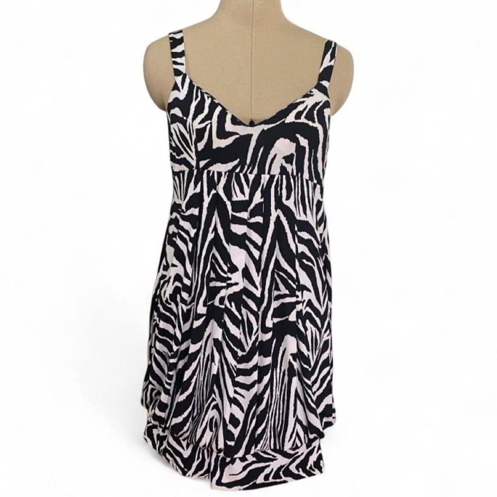 Vintage Y2K Forever 21 white & black zebra print babydoll dress, size L